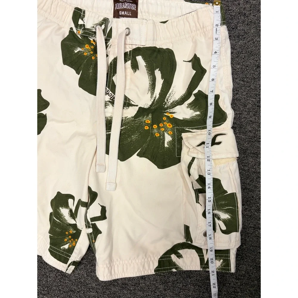Hollister Mens Cargo Swim Trunks White Green Floral‎ Hibiscus Board Shorts Small